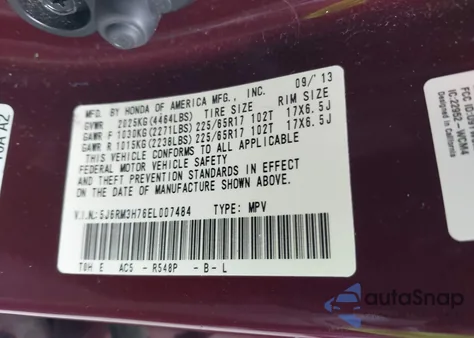 2014 Honda Cr-V Ex-L z USA, uszkodzony, nr VIN 5J6RM3H76EL007484